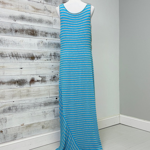 Calvin Klein Grey Blue Striped Tank Maxi Dress Size 12 Sleeveless A-Line Beach - Picture 7 of 16